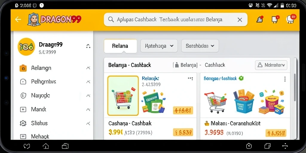 Antarmuka aplikasi DRAGON99 yang menampilkan berbagai penawaran Cashback.
