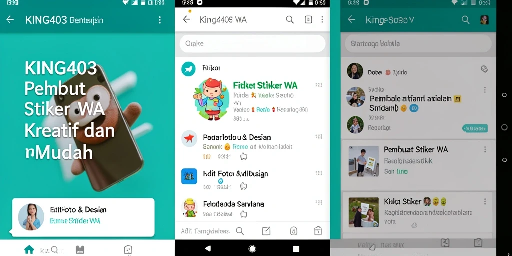 Antarmuka aplikasi KING403 dengan fitur desain stiker yang intuitif.