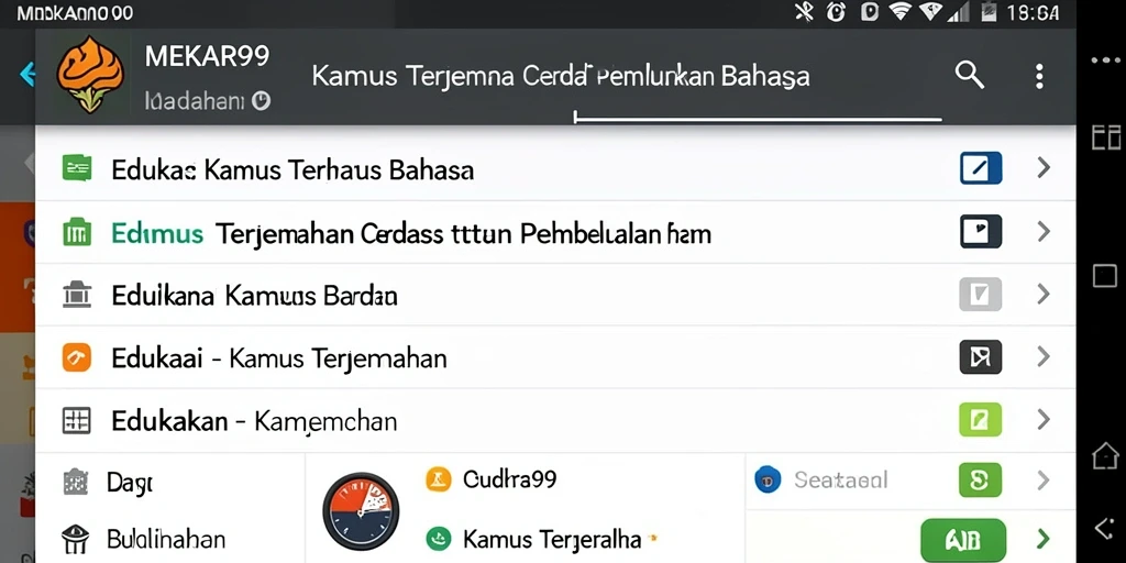Tampilan antarmuka aplikasi MEKAR99 dengan fungsi terjemahan yang optimal.